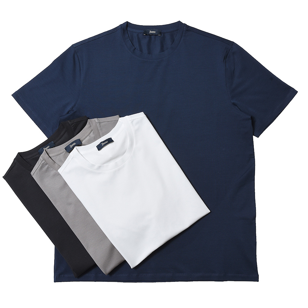 【新品未使用】 HERNO ヘルノ Tシャツ CHIC COTTON JERSEY & NEW TECHNO JG000176D52006 【サイズ44/NAVY】