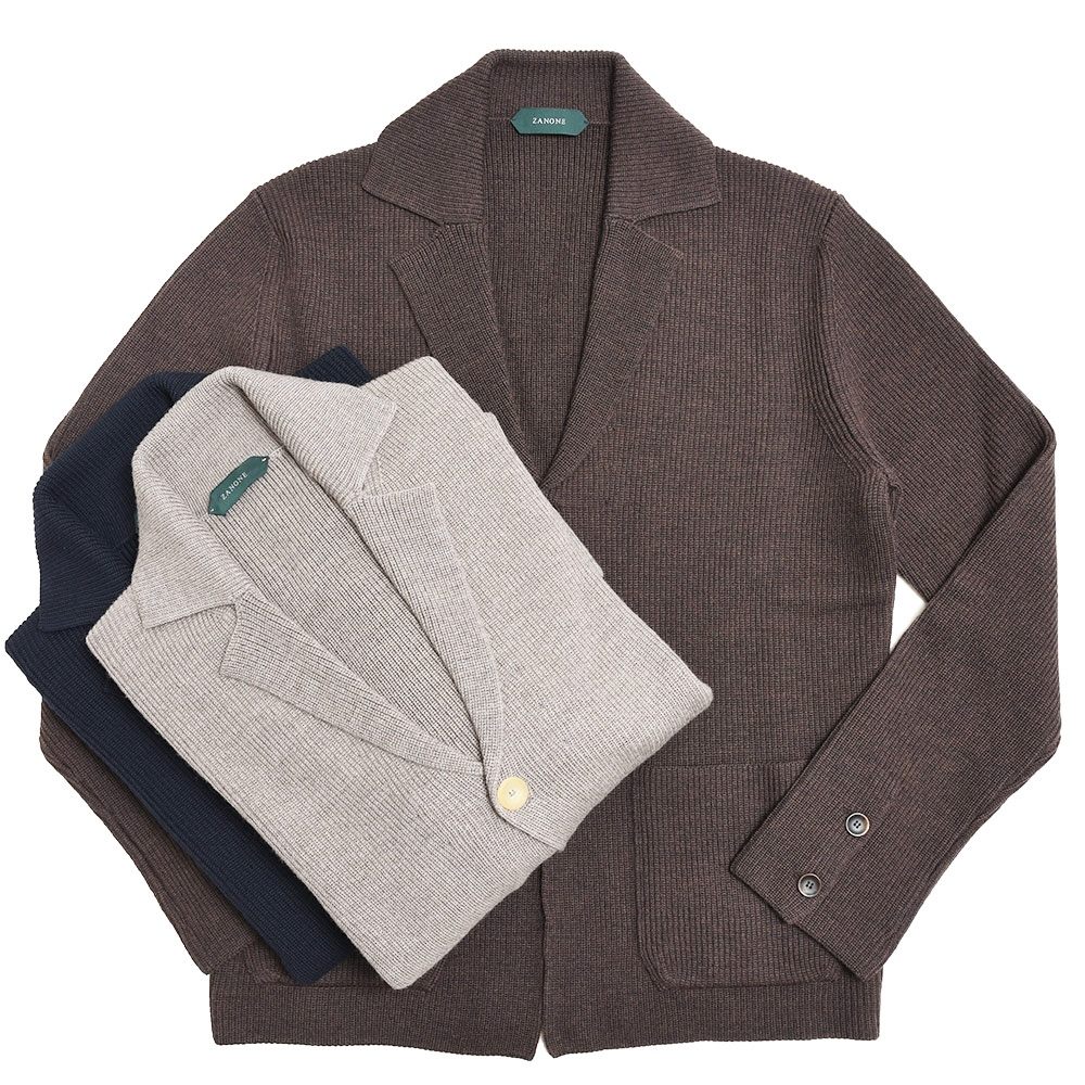 ZANONE 7ゲージ　カーディガン　ニットジャケット　ダークネイビー 50 ZANONE（ザノーネ）7ゲージウールリブニットカーディガン