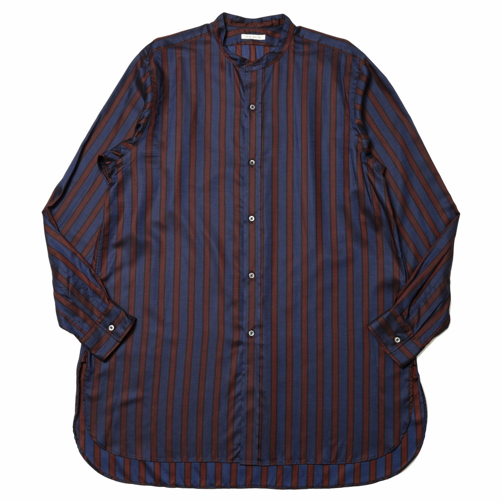 HEUGN（ユーゲン）Rob Wine Stripe テンセルストライプバンドカラーシャツ SHIRT077 11032406189｜guji  online shop（グジ オンラインショップ）