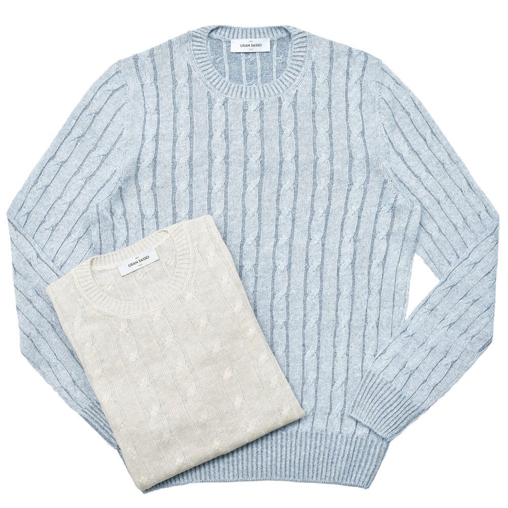 h*o様 GRAN SASSO リネンコットン クリケットニット 44 GRAN SASSO（グランサッソ）リネンコットンケーブルクルーネックニット