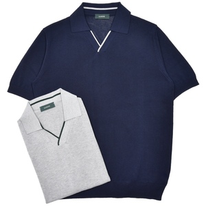 ZANONE（ザノーネ）<br>12ゲージコットンクレープS/Sスキッパーニットポロ POLO V MC/SLIM FIT/810182/ZN321/36406(M) 16055308052