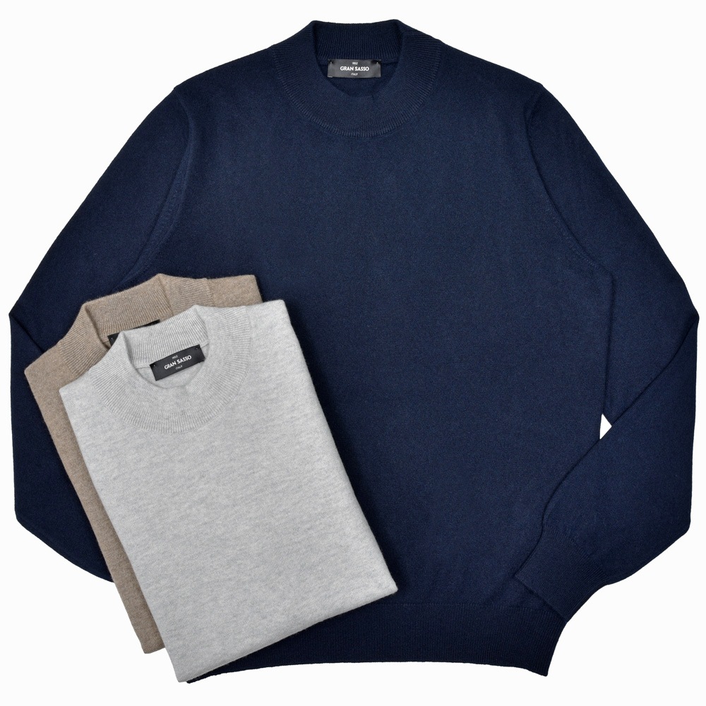 現行タグ グランサッソ 12G ウールソリッド モックネックニット guji 紺 GRAN SASSO（グランサッソ）12ゲージウールソリッドモックネック