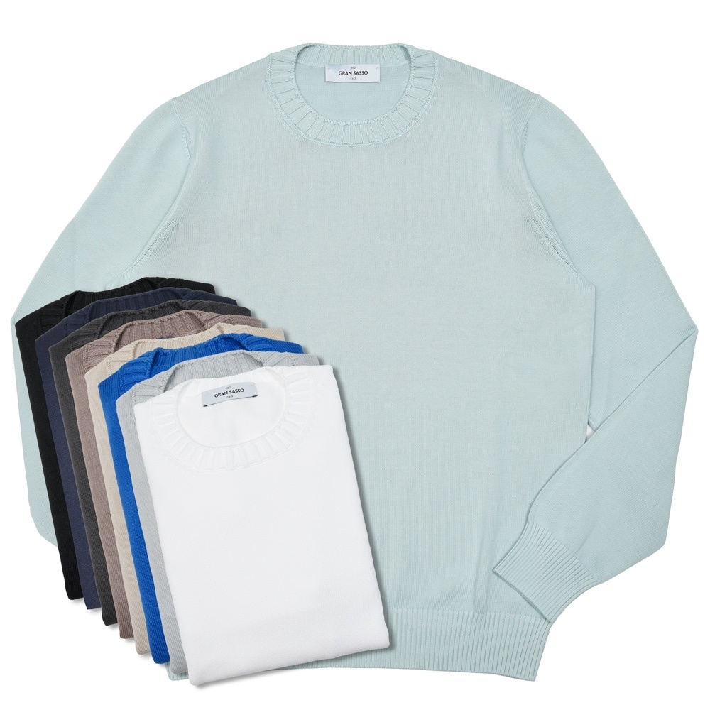 GRAN SASSO 長袖コットンニット 48 GRAN SASSO / コットン 12ゲージ クルーネック ニット（ニット