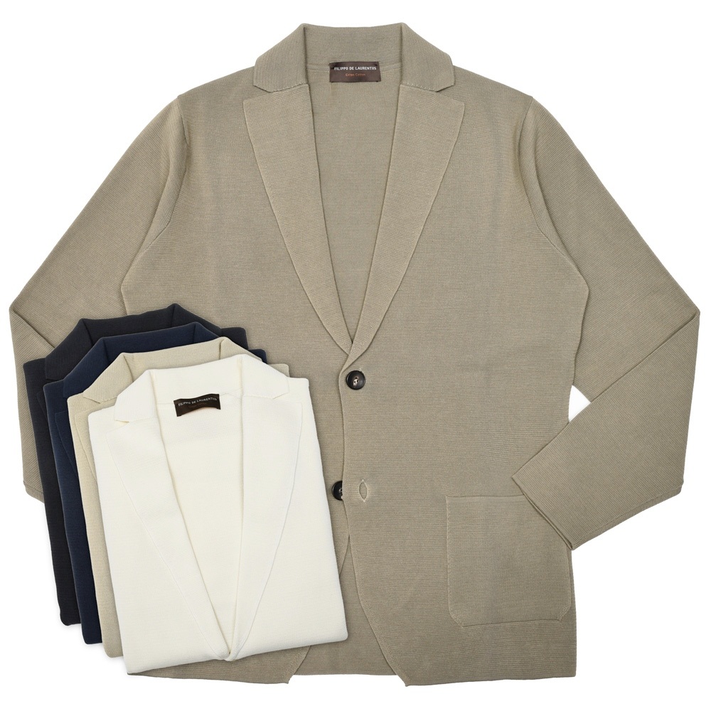 FILIPPO DE LAURENTIIS コットンミラノリブニットジャケット FILIPPO DE LAURENTIIS（フィリッポ デ ローレンティス）クレープ